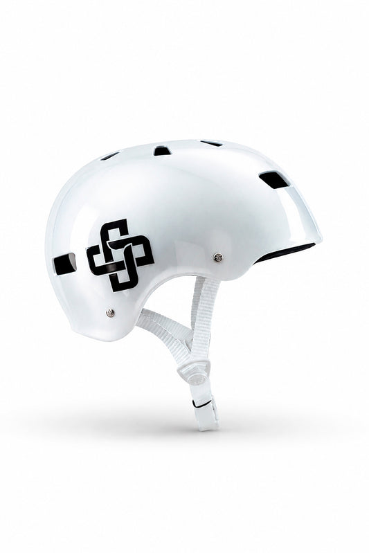 CAPACETE BRANCO PÉROLA FITA BRANCA PRO BRILHO