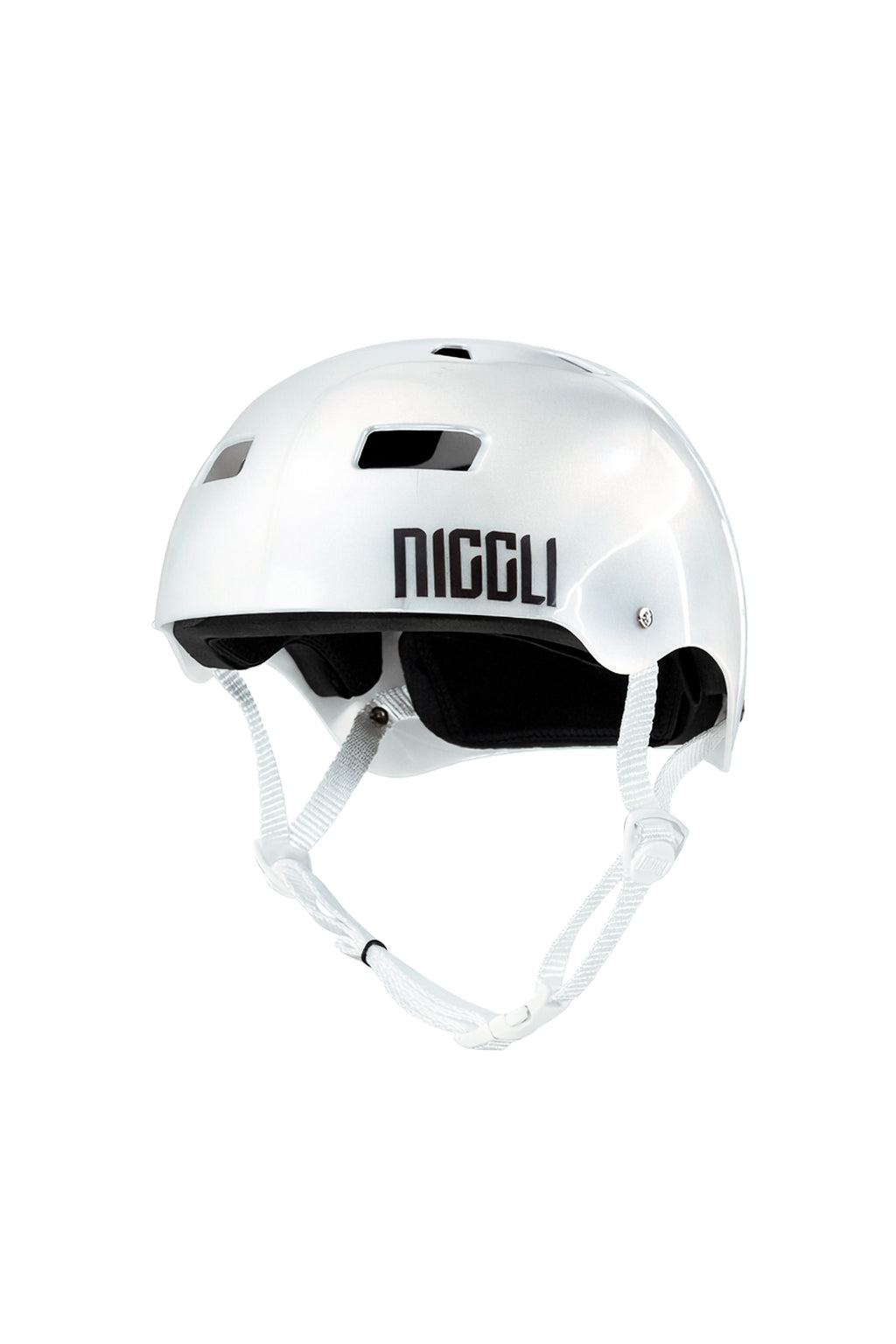 WHITE HELMET WITH BLACK RIBBON FOR GLOSS