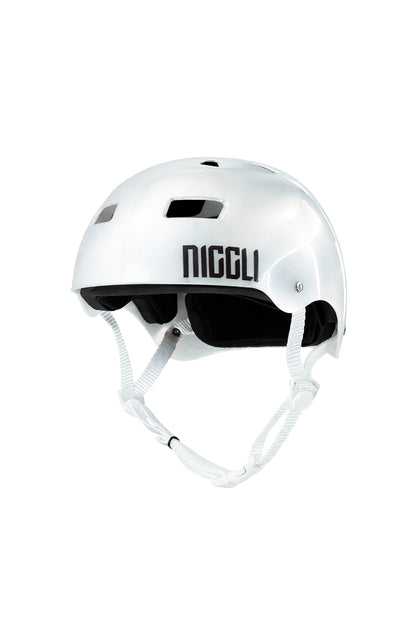 WHITE HELMET WITH BLACK RIBBON FOR GLOSS