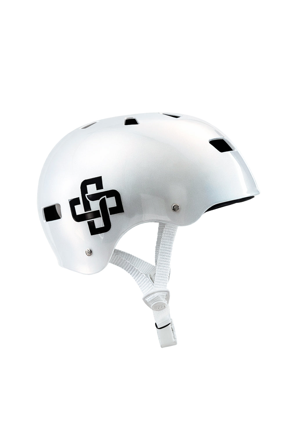 WHITE HELMET WITH BLACK RIBBON FOR GLOSS