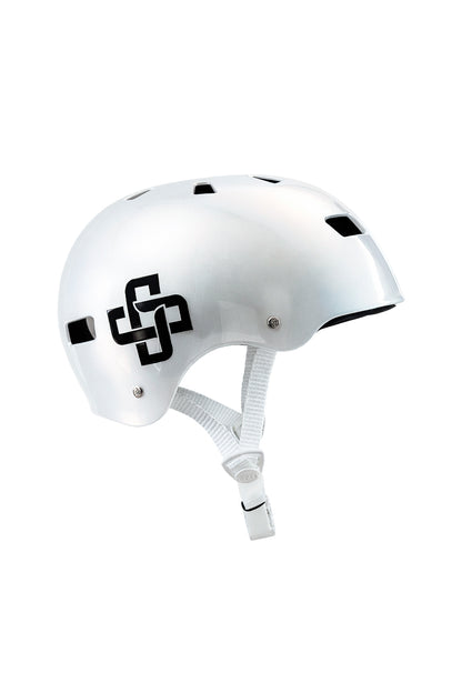 WHITE HELMET WITH BLACK RIBBON FOR GLOSS