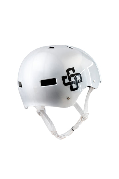WHITE HELMET WITH BLACK RIBBON FOR GLOSS